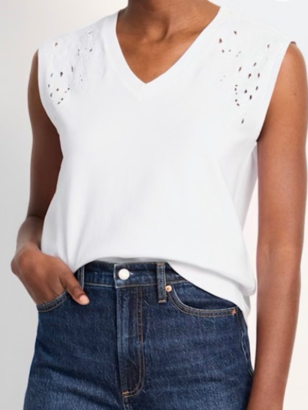 Liverpool - Dylan Cap Sleeve Dolman Embroidered V-Neck Top